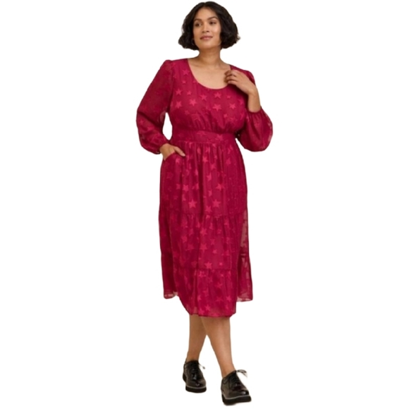 Valentines Plus Size 0 Midi Clip Dot Chiffon Tiered Dress - Picture 2 of 6